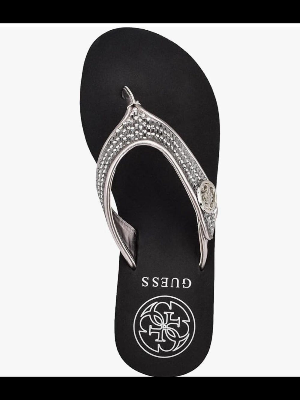 GUESS Silver Crystal-Embellished Thong Flip-Flop Platform Sandals. Size 9